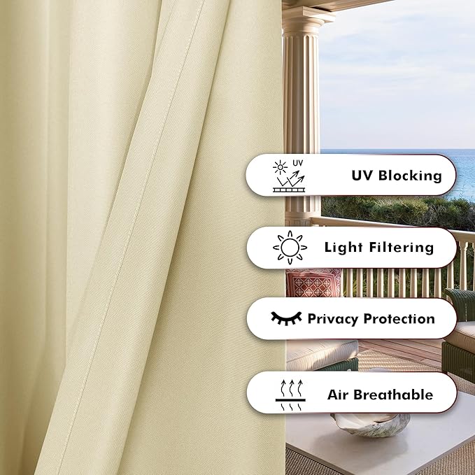 BONZER Outdoor Curtains for Patio Waterproof Thick Privacy Wide Grommet Light - Image 4