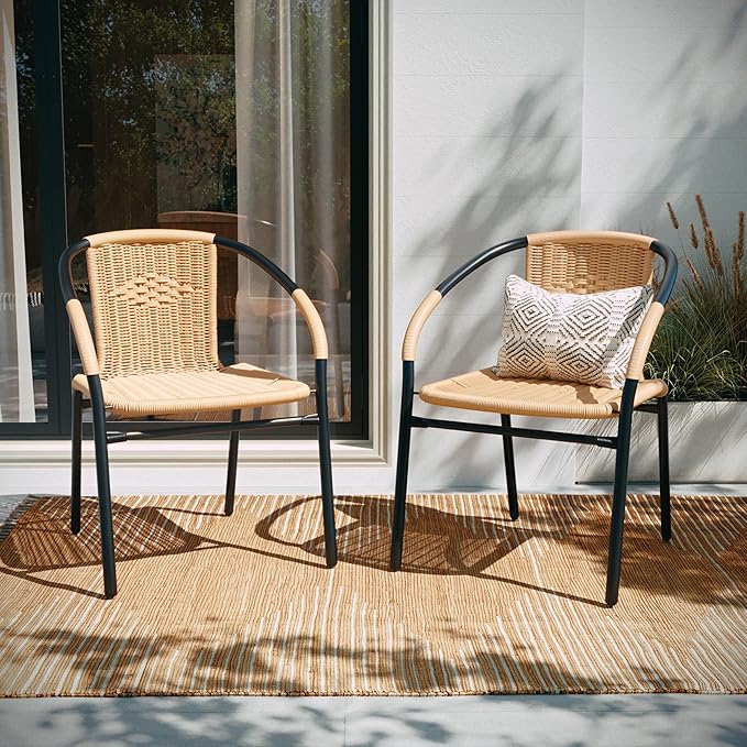 EMMA + OLIVER Set of 2 Modern Rattan Indoor/Outdoor Stack Chairs, Stacking - Image 6