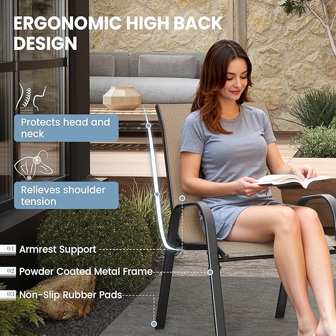 Patio Dining Chairs Set of 4, Outdoor High Stacking Chairs - Image 7