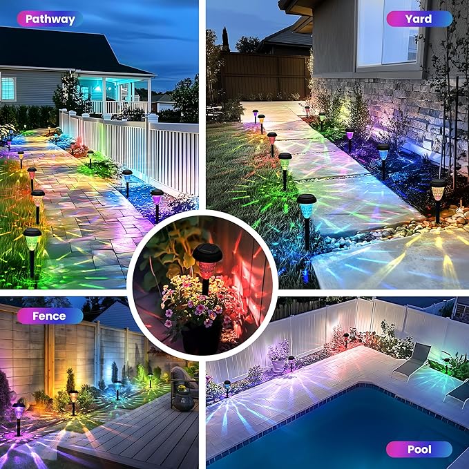 Solar Pathway Lights Outdoor Waterproof 12 Pack Color Changing Garden Light - Image 2