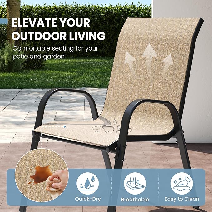 Patio Dining Chairs Set of 4, Outdoor High Stacking Chairs - Image 4