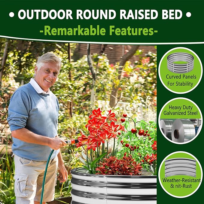 3PCS 4x4x1FT Galvanized Raised Garden Bed Kit, Vegetable Boxes-Round Metal - Image 3