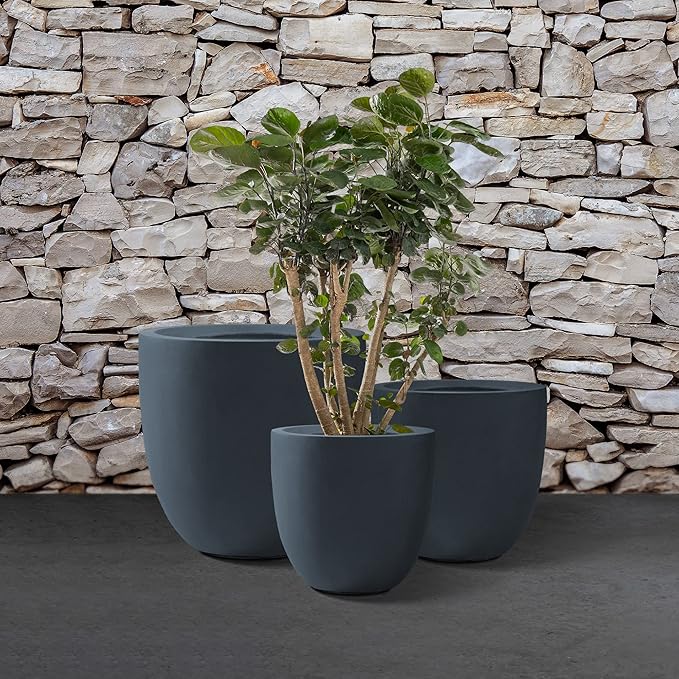 Kante 20", 13.4" Dia Round Concrete Planters, Outdoor Indoor Modern Decorative - Image 2