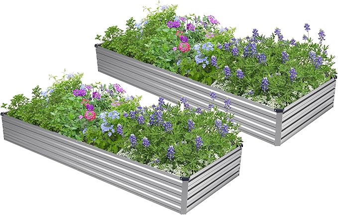 2PCS 8x4x1ft Galvanized Raised Garden Bed Kit, Galvanized Planter Raised Garden by Easllre