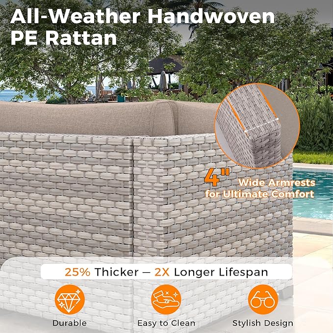 6-Seat Modular Patio Furniture Set – Outdoor Wicker Sectional Sofa - Image 4