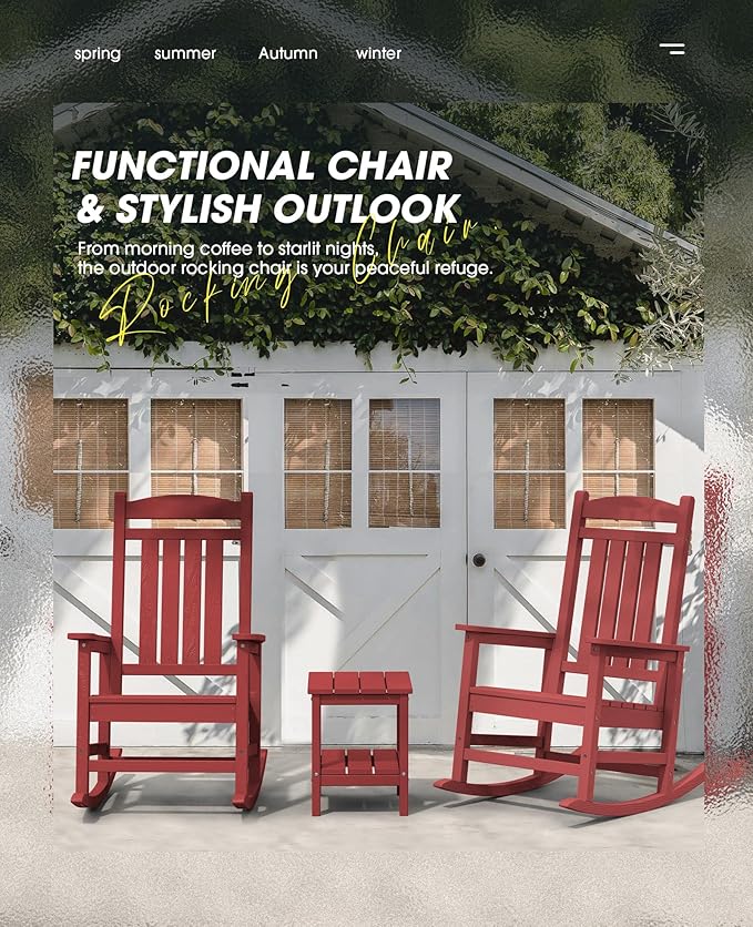 KINGYES HDPE Outdoor Rocking Chair Set of 4, All-Weather Poly Patio Rocking - Image 4