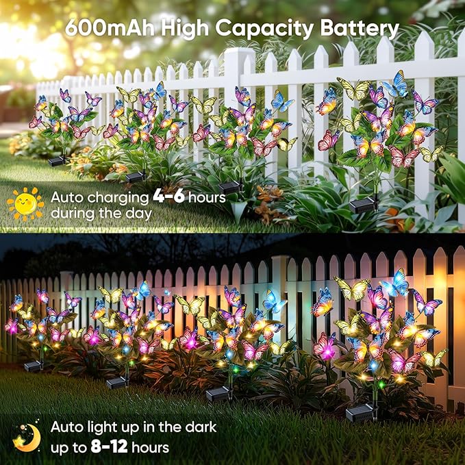 Solar Lights Outdoor Garden Decor: 4 Pack 68 Silk Butterflies - Image 7
