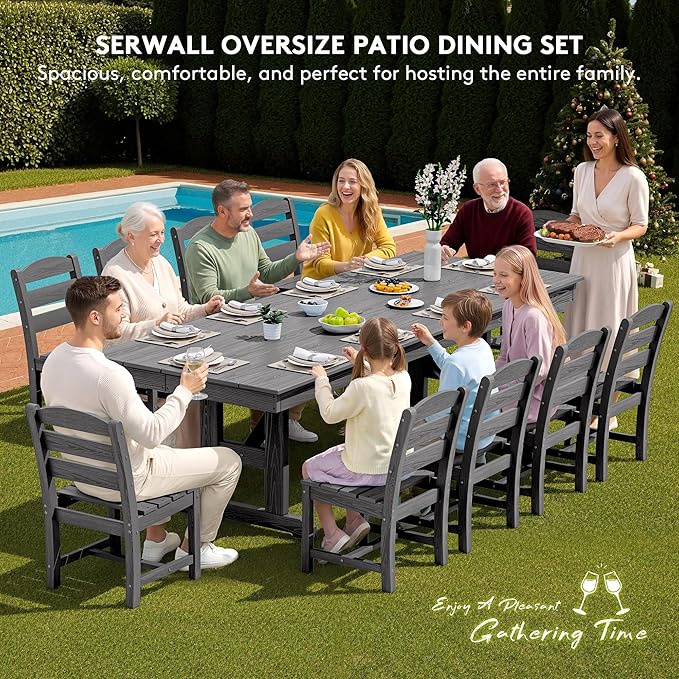 SERWALL Outdoor Dining Table, All Weather HDPE Outdoor Furniture - Image 8