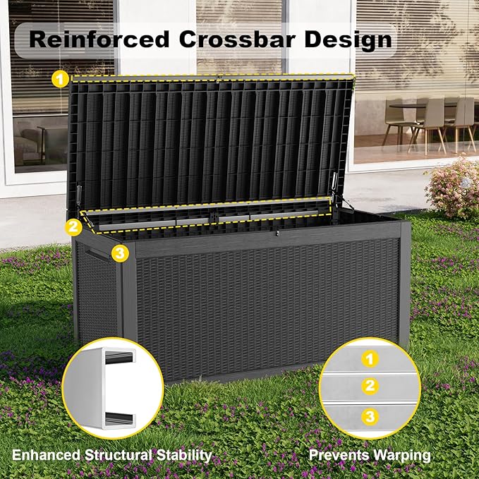 320 Gallon Outdoor Storage Box, Large Waterproof UV Resistant Deck Box - Image 4