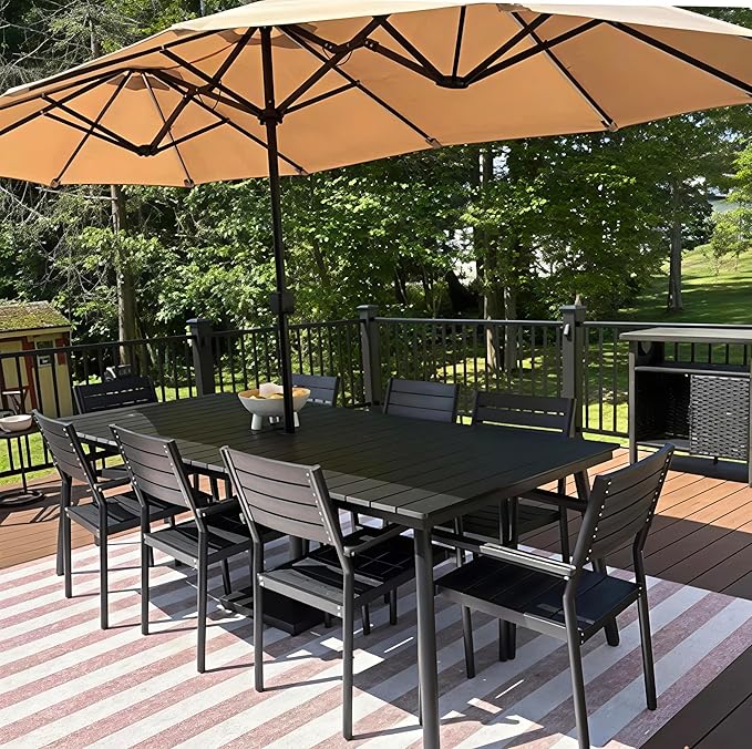 83" Patio Outdoor Dining Table for 6-8, Weather-Resistant Wood-Grain Top - Image 2