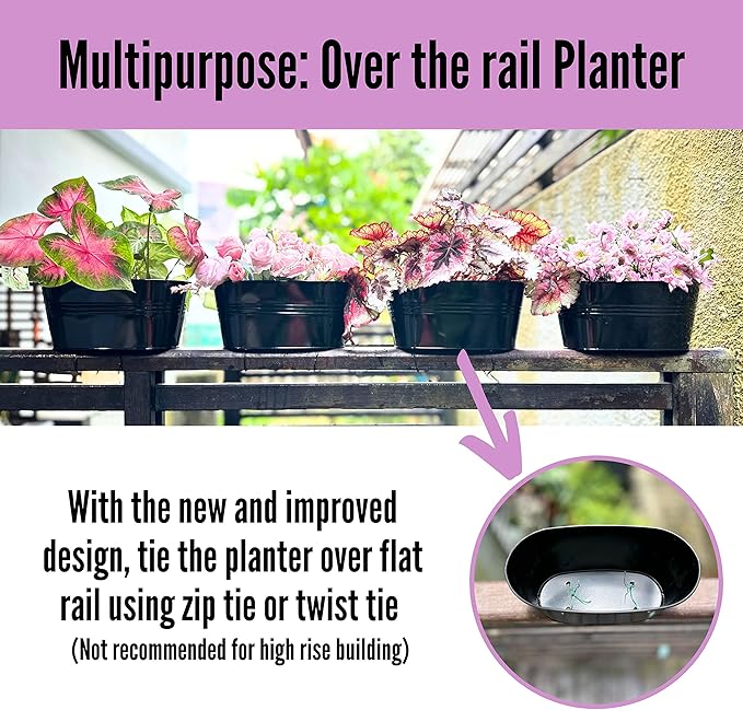 LaLaGreen Rail Planter Outdoor Plants Black Metal Iron Hanging Flower Pots Deck - Image 5