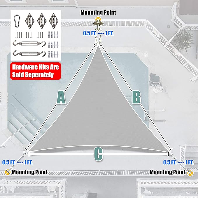 Amgo Custom Size 18' x 18' x 18' Gray Triangle Sun Shade Sail UPF50+ AGTAPRT12 - Image 8