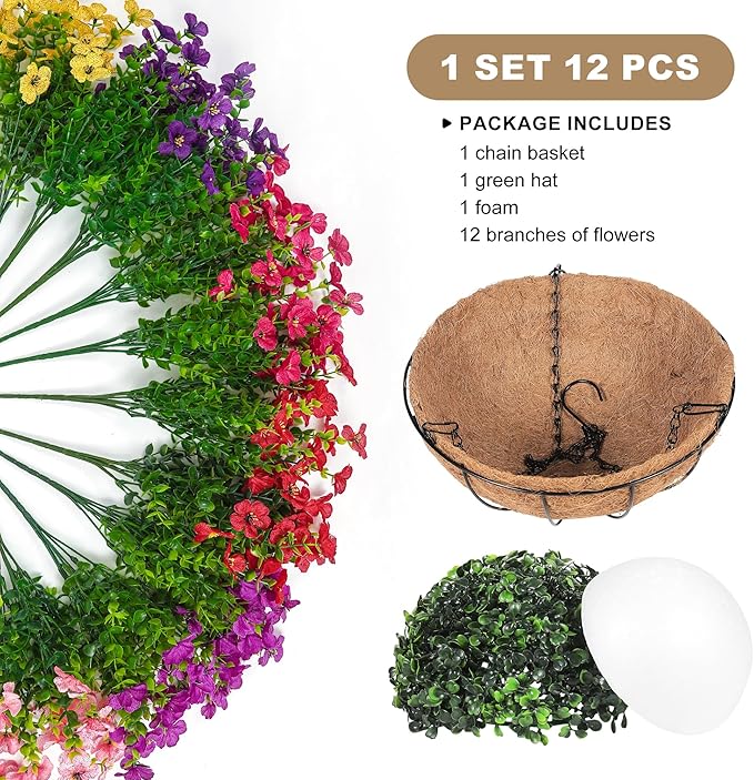 Artificial Faux Hanging Plants Flowers Basket - Image 3