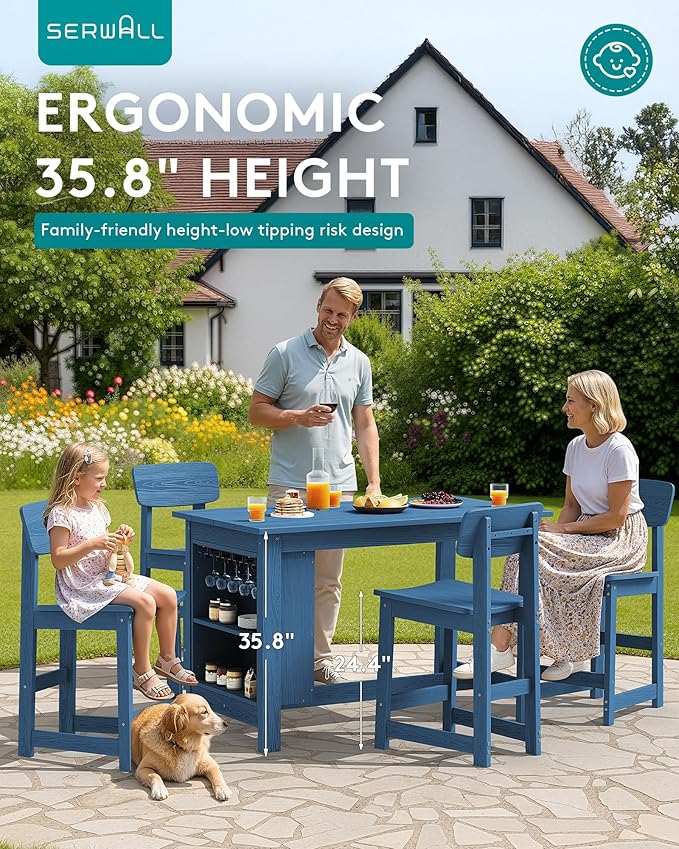 SERWALL Outdoor Bar Stools Set of 2, All Weather HDPE 25" Counter Height Bar - Image 3