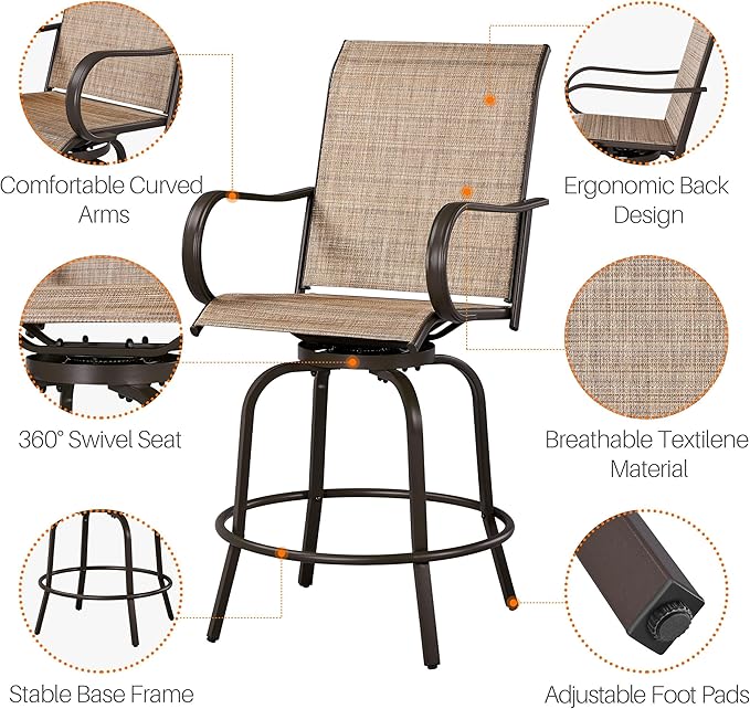 Yaheetech Patio Swivel Barstools Outdoor Chairs Set of 2, High Bistro Stools - Image 5
