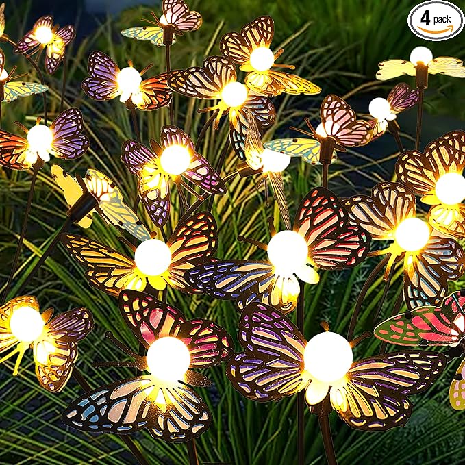 Solar Garden Butterfly Lights, 4 Pack 32 LED Solar Swaying Lights, Swaying in by MRHEPHAESTUS