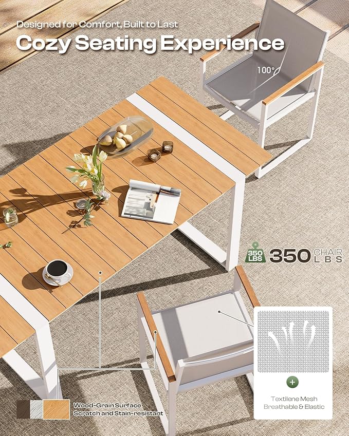 Outdoor Table and Chairs of 4, Patio Dining Sets, HDPS + Aluminum Outdoor - Image 3