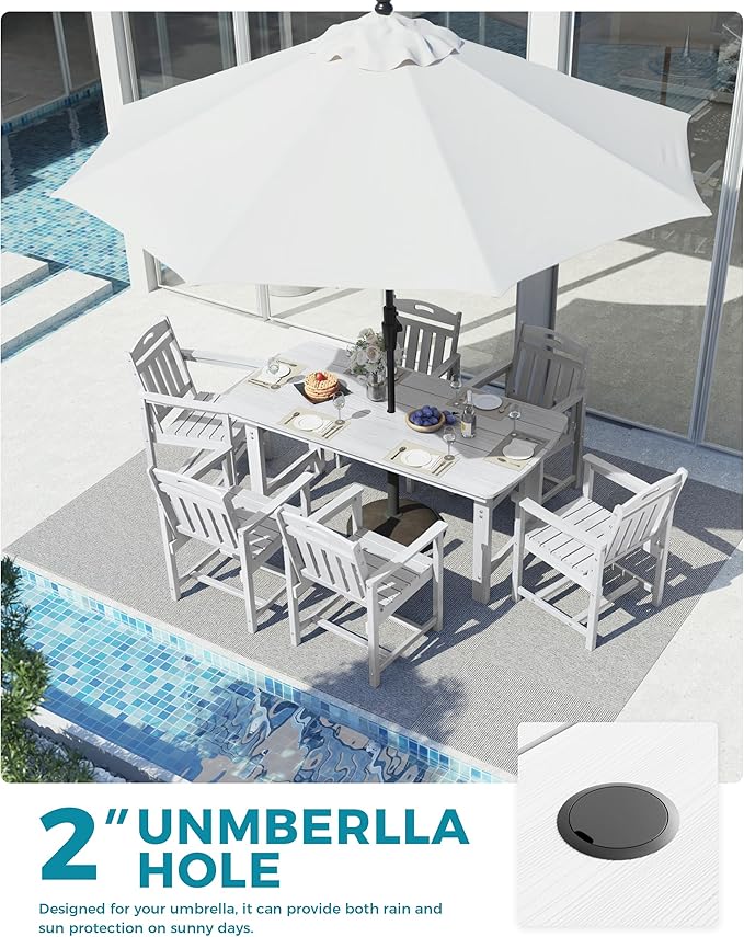 Ciokea HDPE Outdoor Dining Set, 7-Piece Patio Table and Chairs Set - Image 4