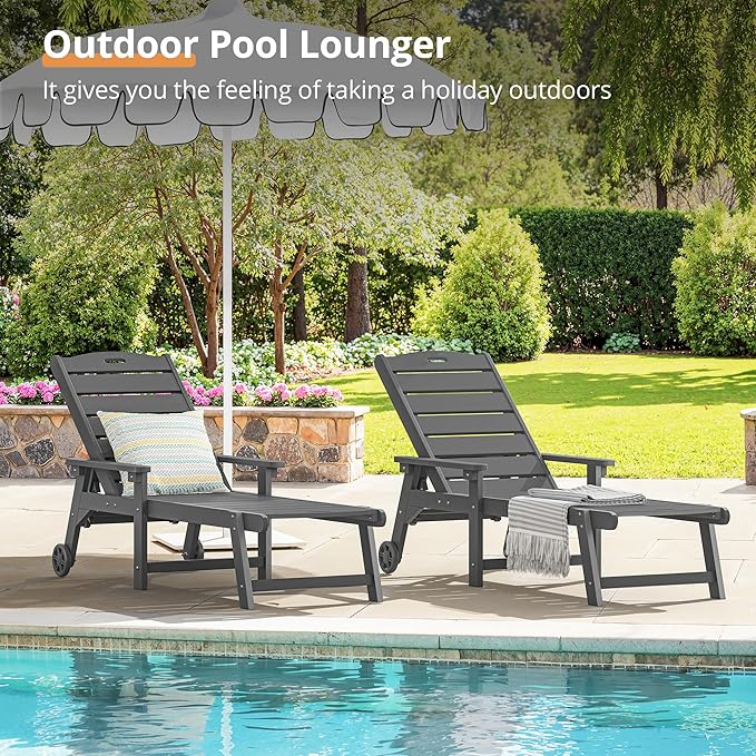 LUE BONA Outdoor Chaise Lounge Chairs Set of 4, HDPS Chaise Lounger, 5 - Image 4