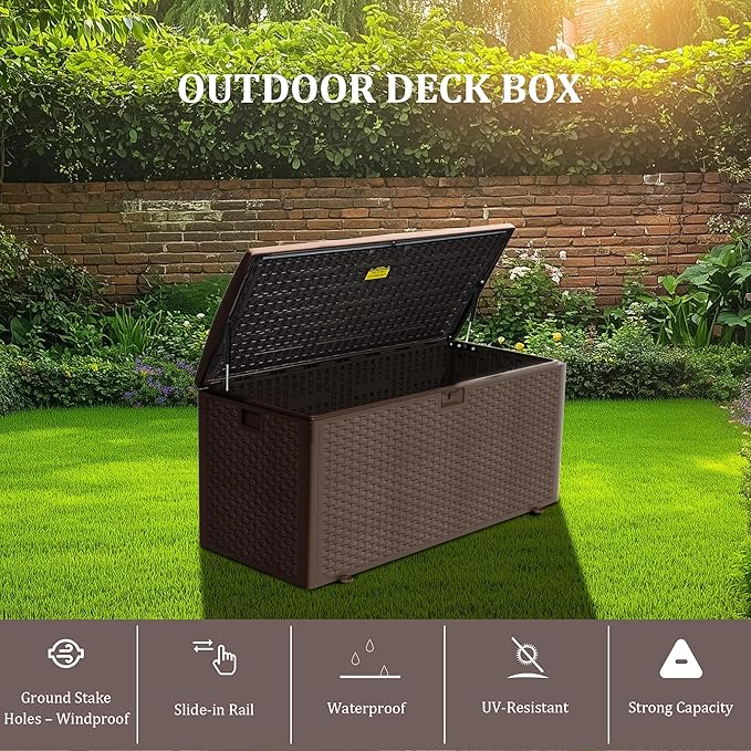 TARKARI Premium Pro Edition 180 Gallon Lockable Resin Deck Box, Waterproof & - Image 3