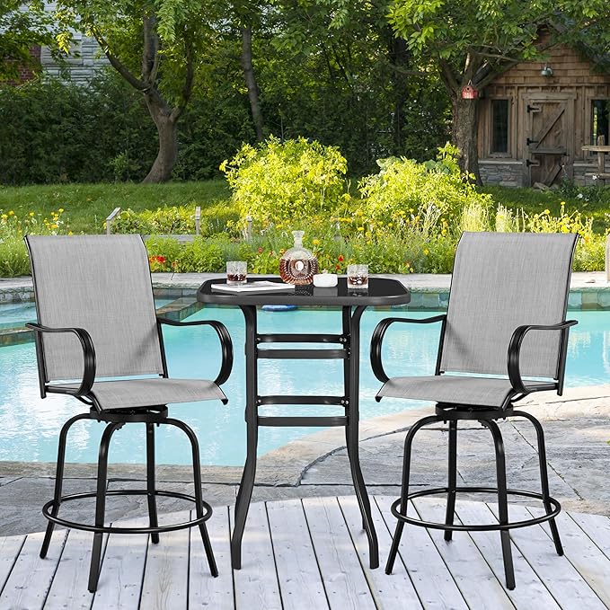 Yaheetech Patio Swivel Barstools Outdoor Chairs Set of 2, High Bistro Stools - Image 4