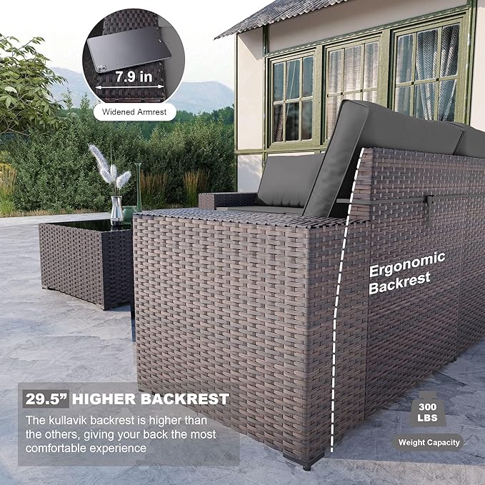 Kullavik 12 Pieces Outdoor Patio Furniture Set PE Wicker Rattan Sectional Sofa - Image 4