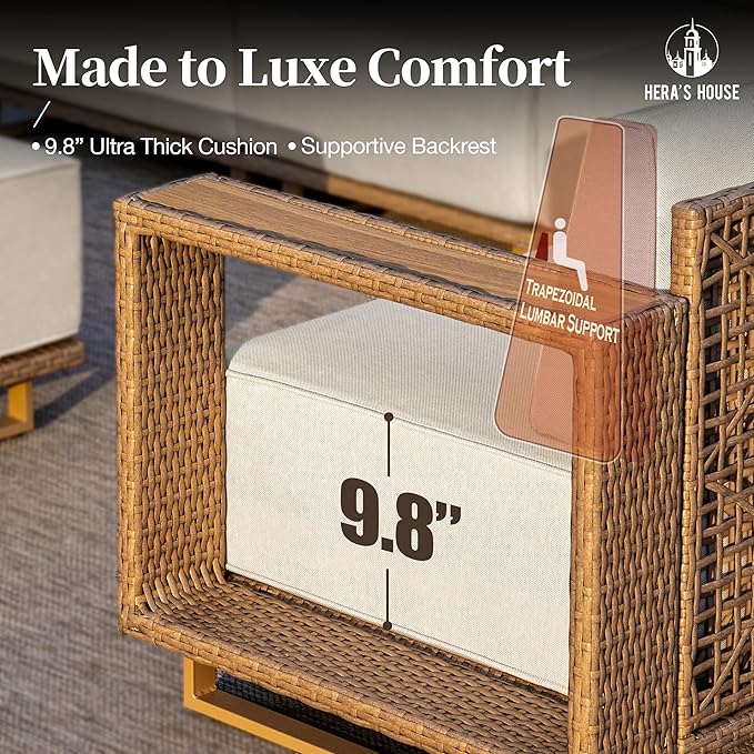 HERA'S HOUSE 8 Pieces Patio Furniture Set, 6 Sectional Outdoor Rattan Wicker - Image 3