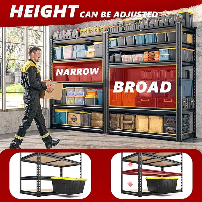 REIBII 2400LBS Storage Shelves 5 Tier Garage Shelving Heavy Duty Adjustable - Image 5