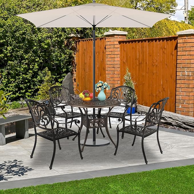 VINGLI 5 Pieces Outdoor Patio Dining Set, Cast Aluminium Patio Furniture Set - Image 2