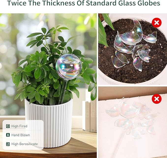 Large Extra-Thick Clear Glass Plant Watering Globes, Rainbow Gradient Self - Image 4