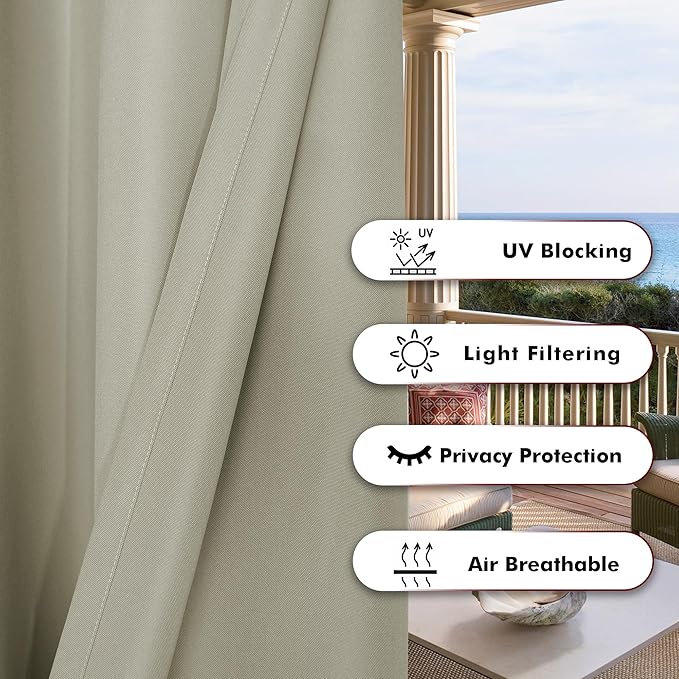 BONZER Outdoor Curtains for Patio Waterproof Thick Privacy Wide Grommet Light - Image 4