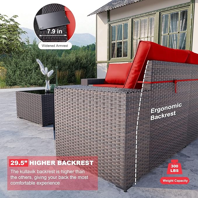 Kullavik 6PCS Outdoor Patio Furniture Set PE Wicker Rattan Sectional Sofa Patio - Image 2