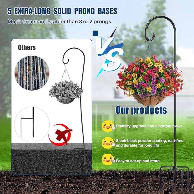 Ottsuls Bird Feeder Pole, 45 INCH Heavy Duty Shepherds Hooks - Image 6