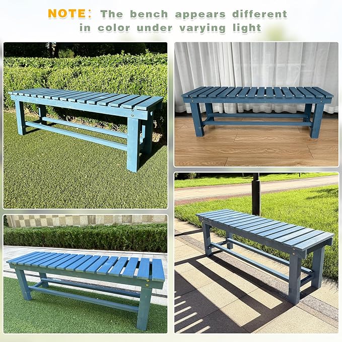 Outdoor Garden Wood Bench, 2-Person Weatherproof Wooden Bench Park Narrow Bench - Image 9