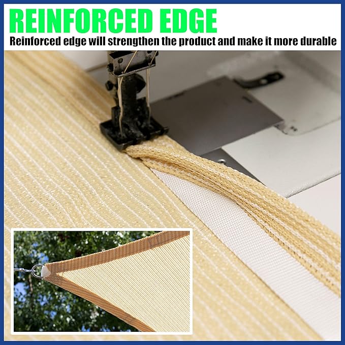 ShadeMart 8' x 8' x 8' Beige Triangle Sun Shade Sail UPF50 Canopy Fabric Cloth - Image 5