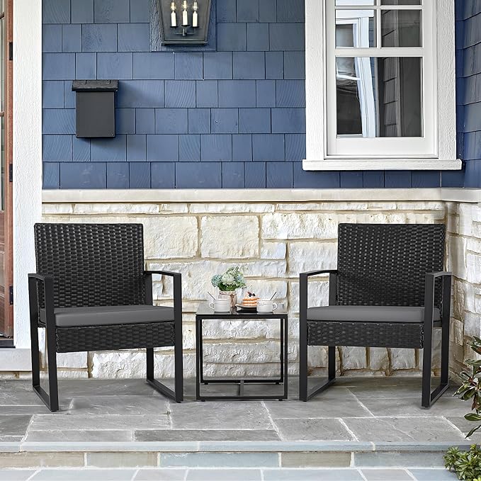 Flamaker 3 Pieces Patio Set Outdoor Wicker Furniture Modern Bistro Rattan Chair - Image 5