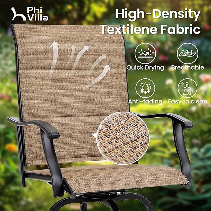 PHI VILLA Outdoor Bar Set with 4 Swivel Bar Height Patio Chairs, Wooden-Like - Image 4