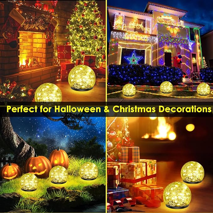 Solar Garden Lights, 2 Pack 60 LED Cracked Glass Solar Globe Lights Outdoor - Image 4