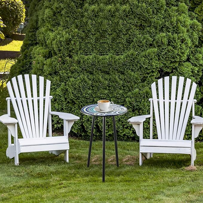 2 Packs Metal Mosaic Round Side Tables 13.4" Small Outdoor Patio Round Accent - Image 7