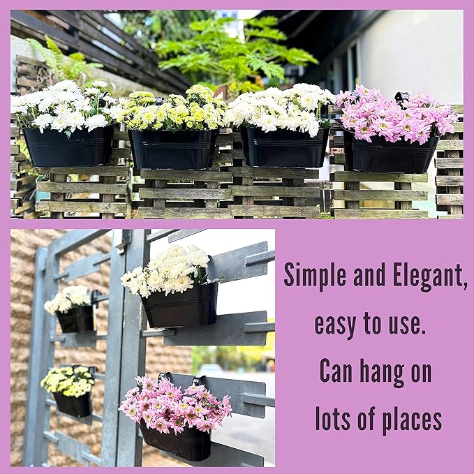 LaLaGreen Rail Planter Outdoor Plants Black Metal Iron Hanging Flower Pots Deck - Image 6