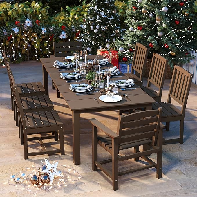 9-Piece Brown Outdoor Dining Set - Image 8