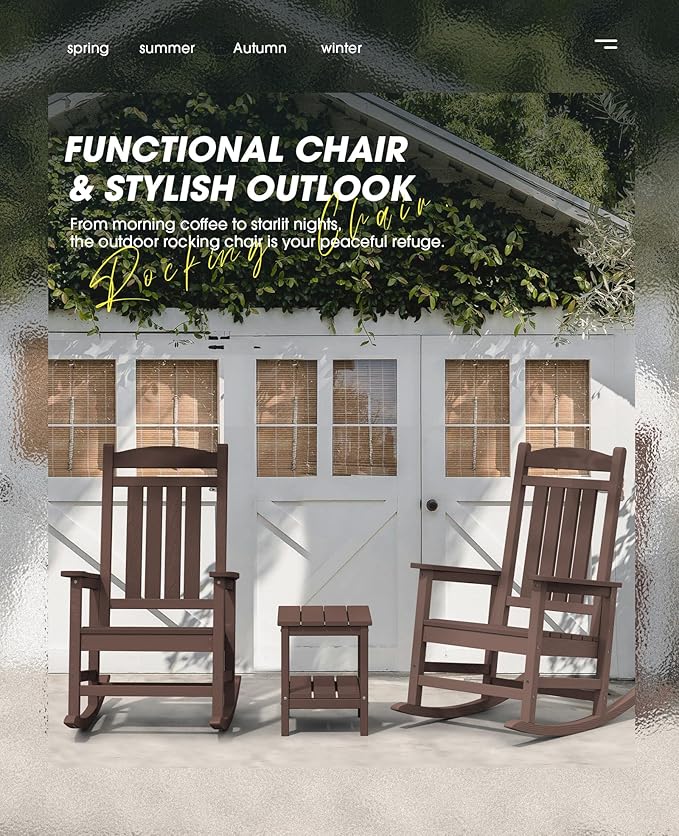 KINGYES Outdoor Rocking Chair Set 2, All Weather HDPE Patio Rocking Chairs - Image 2