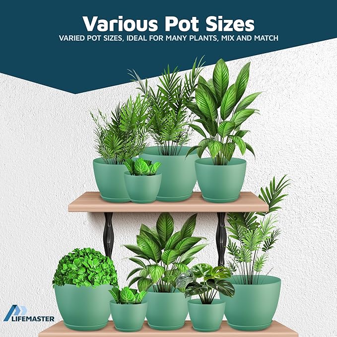Mint Plant Pots with Drainage Holes & Saucers 3 Pack, Indoor & Outdoor - Image 4