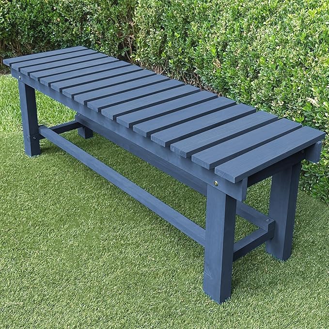 Outdoor Garden Wood Bench, 2-Person Weatherproof Wooden Bench Park Narrow Bench by LSPYYDS