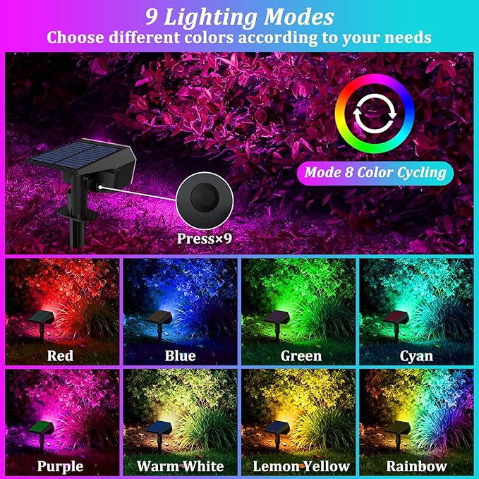 Sucolite 8-Pack Solar Spot Lights Outdoor Waterproof IP65, 3 Lighting Modes - Image 2