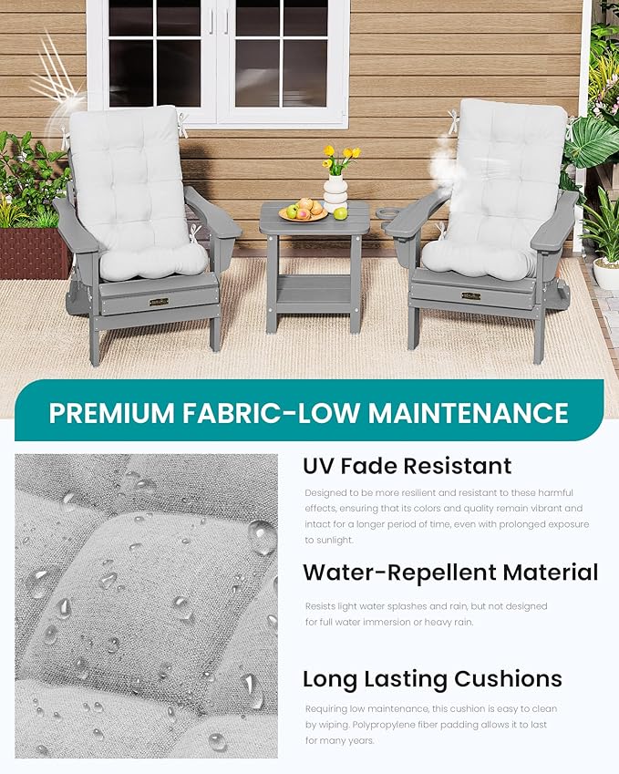SERWALL HDPE Outdoor Rocking Chair Cushion Set of 2, Memory Foam Cushion Gray - Image 5