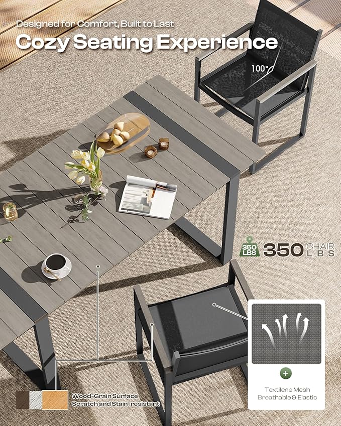 Outdoor Dining Table for 6, HDPS+ Aluminum Patio Dning Table - Image 2