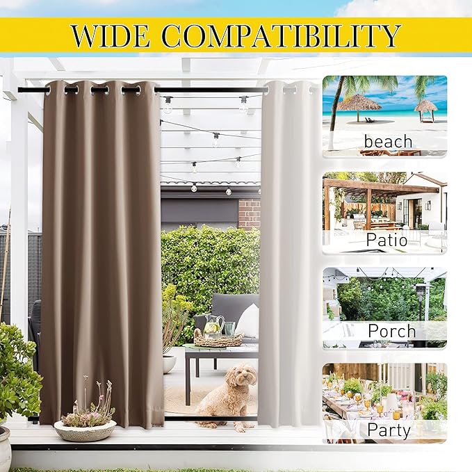 NICETOWN 2 Panels Blackout Patio Waterproof Outdoor Curtains, Thermal Insulated - Image 7