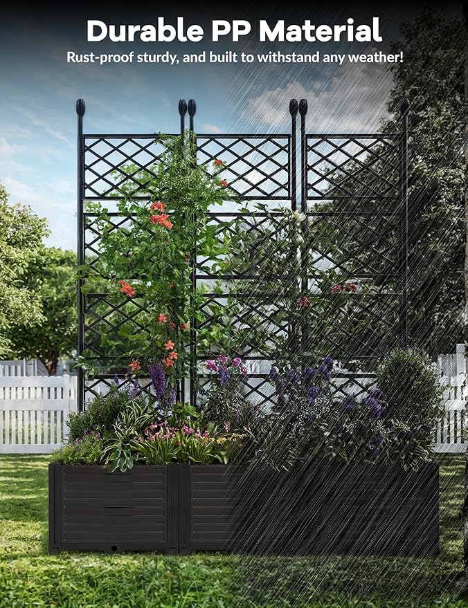 3 PCS Raised Garden Bed with Trellis, Outdoor Vertical Garden with Privacy - Image 4