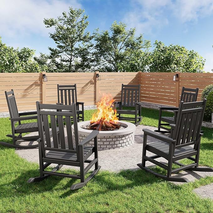 HDPE Rocking Chair Outdoor- Poly High Back Porch Rocker Chairs - Image 8